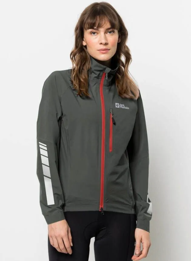 JACK WOLFSKIN MOROBBIA 2.5L JACKET WOMEN FIETSREGENJACK DAMES XXL GRIJS SLATE GREEN